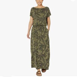 Prana Cozy Up Skyland Maxi Dress Green Cargo Palms Size S NWT